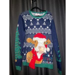 Ugly Christmas Sweater Xmas Size Large Cow